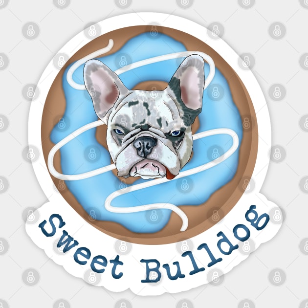 Sweet Bulldog and donut with blue glaze Sticker by KateQR